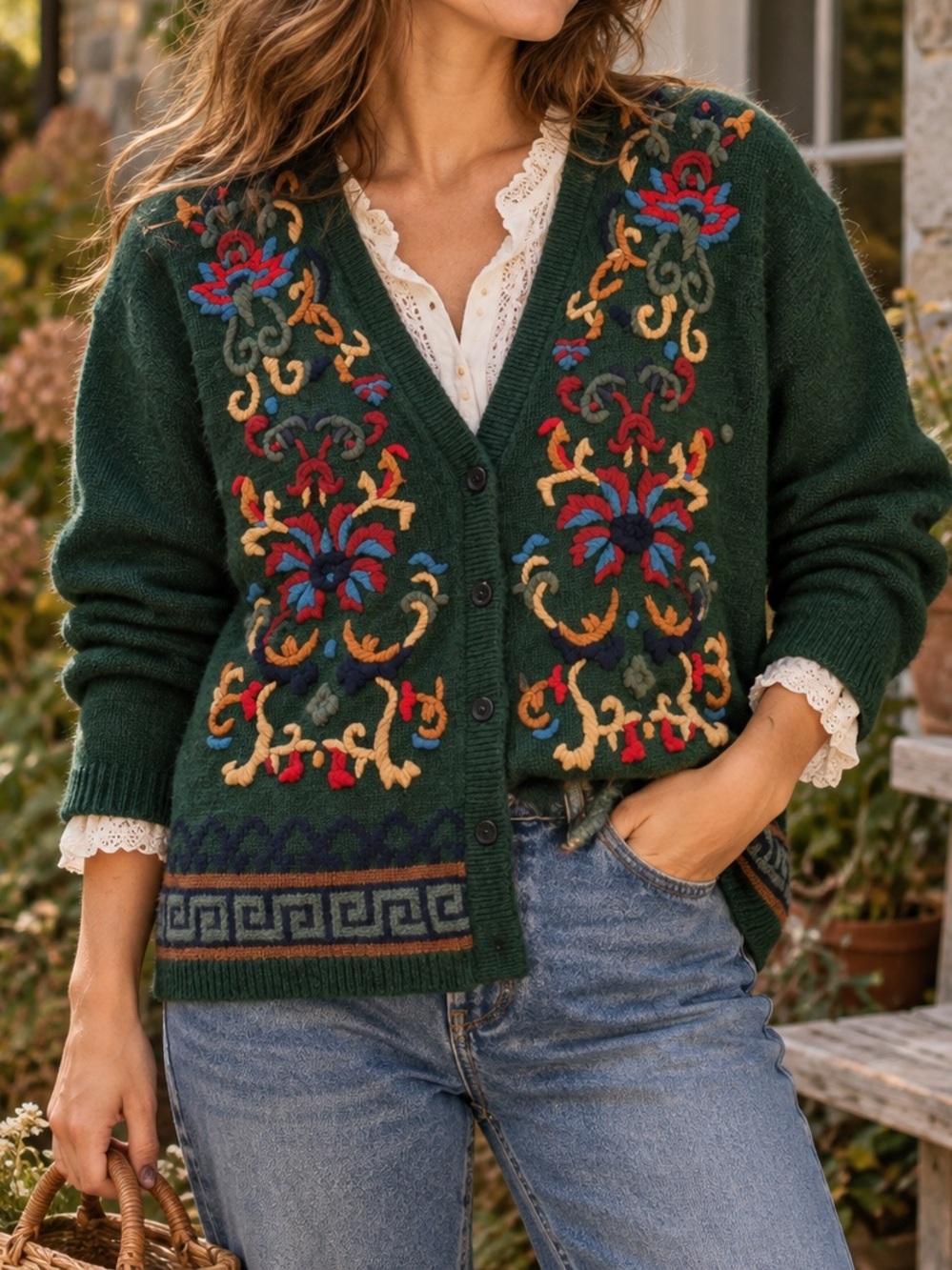Vintage Alfred Dunner Embroidered Wool Blend Cardigan XL Eclectic Cottagecore